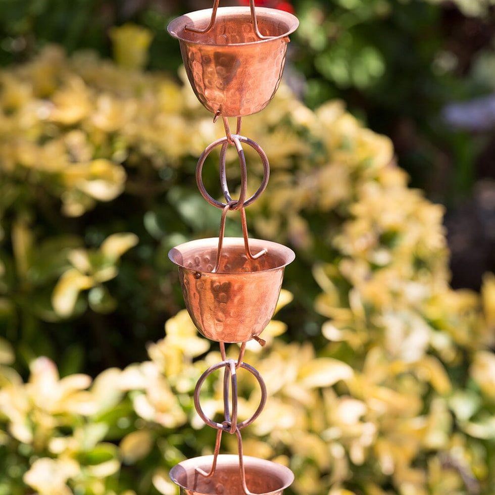 Pure Copper Hammered Cup Rain Chain Replacement Downspout for Gutters Monarch Abode